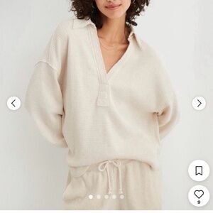 Aerie Cream Waffle Knit Lounge Set